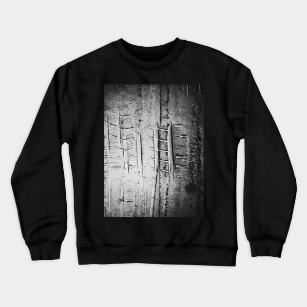 Overhead Closeup of Car Tire Mark in Parking Lot Crewneck Sweatshirt by visualspectrum